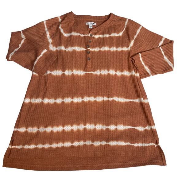 Sonoma Tops - SONOMA‎ Medium Tie Dye Longsleeve Orange Rust Thermal Henley Button Blouse Top